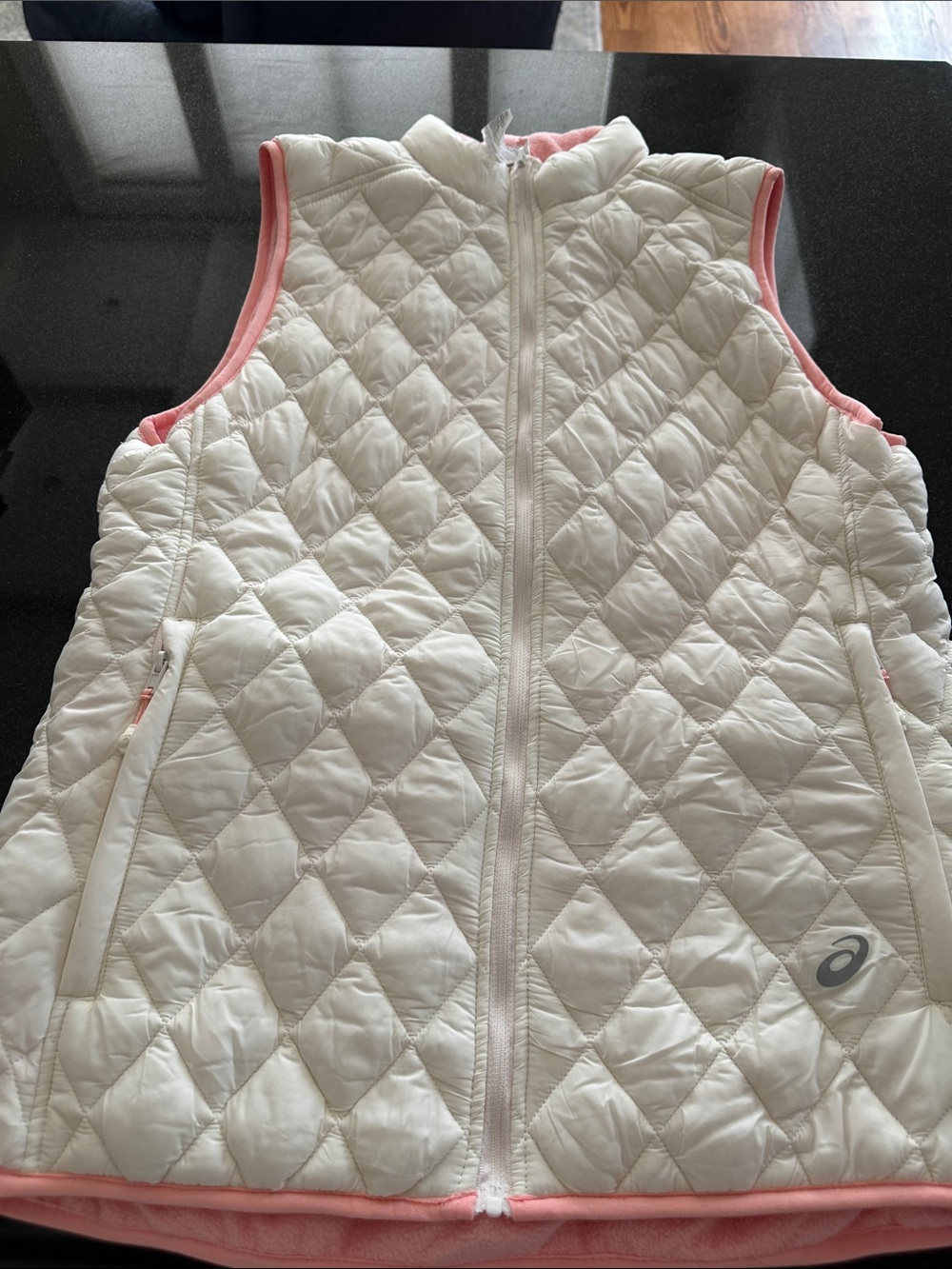 Asics White Quilted Vest with Pink Trim